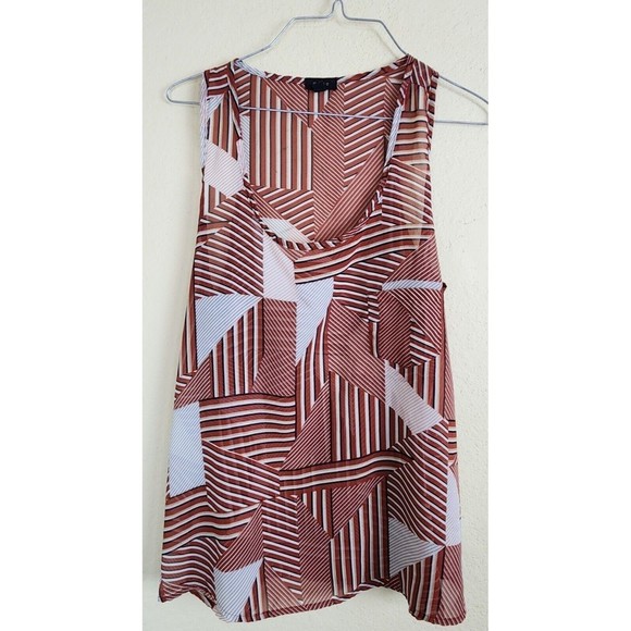 MINE Tops - Mine ‎ women's Rust Orange White Sheer Geometric Top TANK Top Sleeveless size L